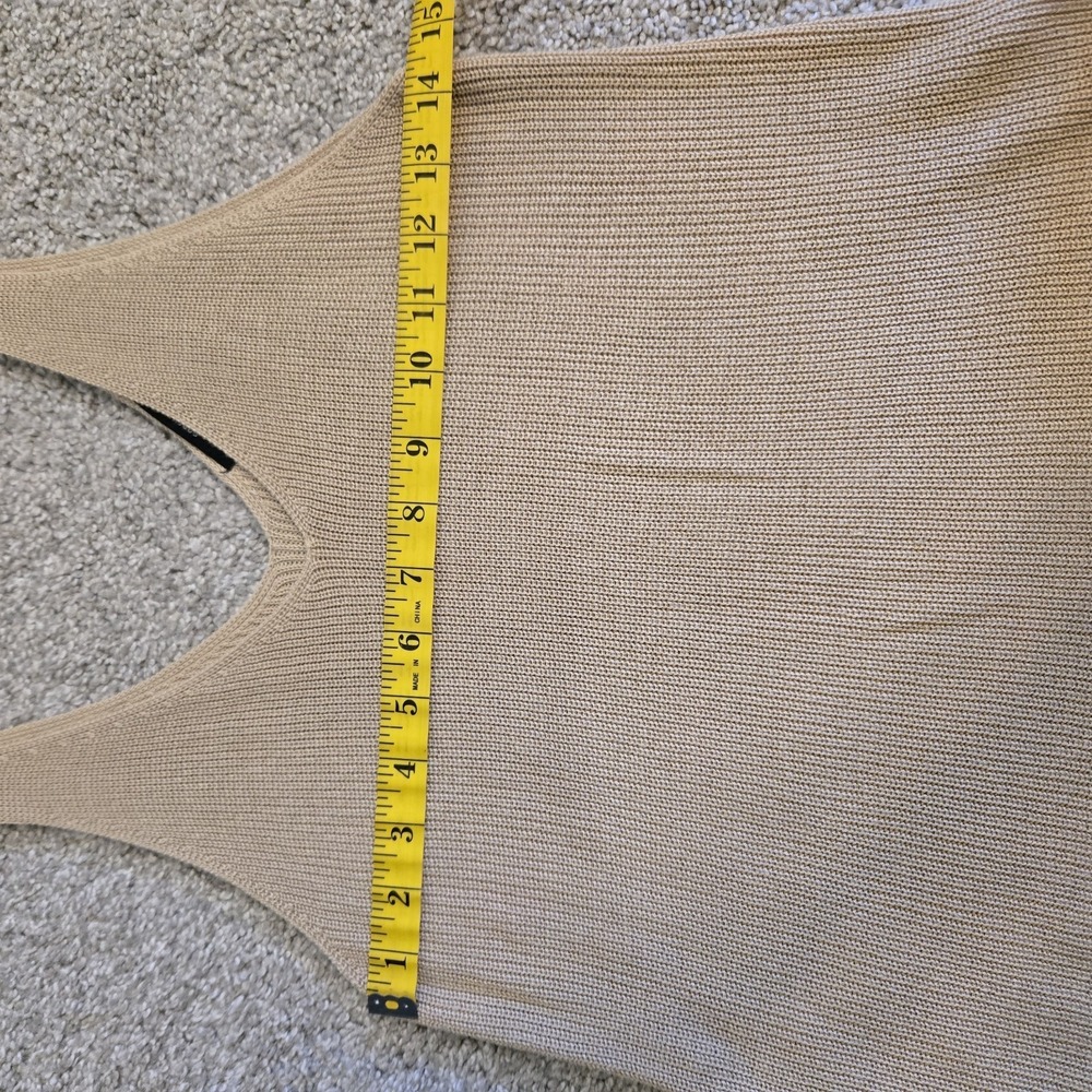 Khaki Tan Beige Cami Camisole Knit Sweater Sleeveless Tank Oversized V Neck Top - Picture 8 of 10